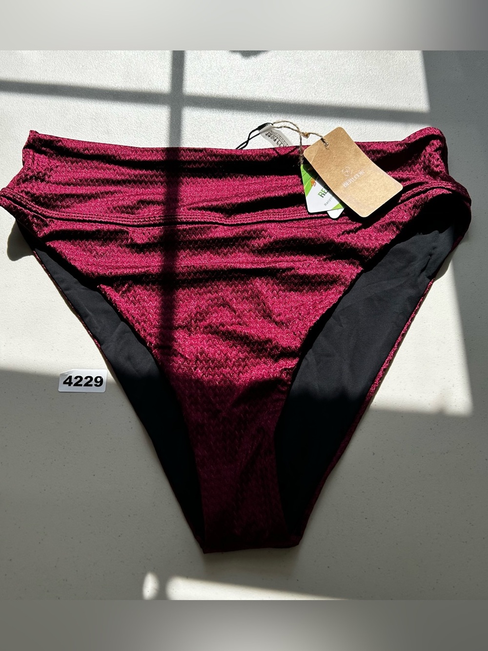 BERLOOK Bikini Bottom Plus Size 18 Burgundy Textured Lined Stretch New